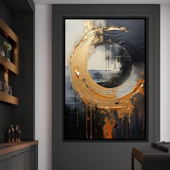 Abyssal Gold Embrace Tanni Cylon Modern Art Print Black And Gold Decor Abstract Geometric Elegance By Nichecanvas