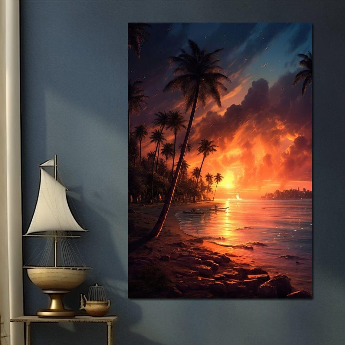 Tropical Beach Sunset Palm Silhouettes Fiery Ocean Sky Coastal Poster - Image 4