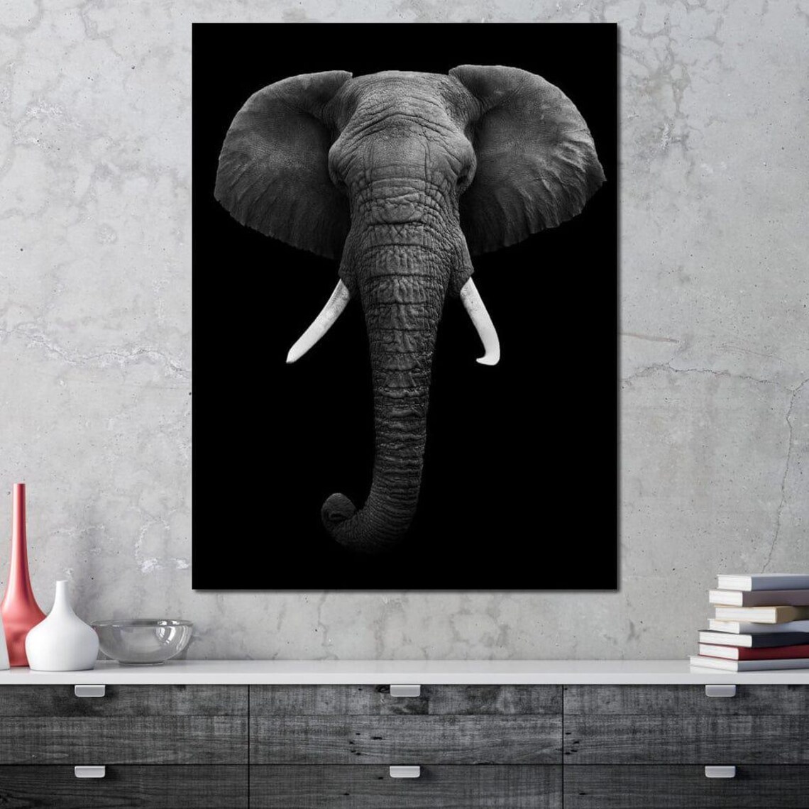 Black And White Elephant Face Portrait Monochrome Safari Statement Poster - Image 4