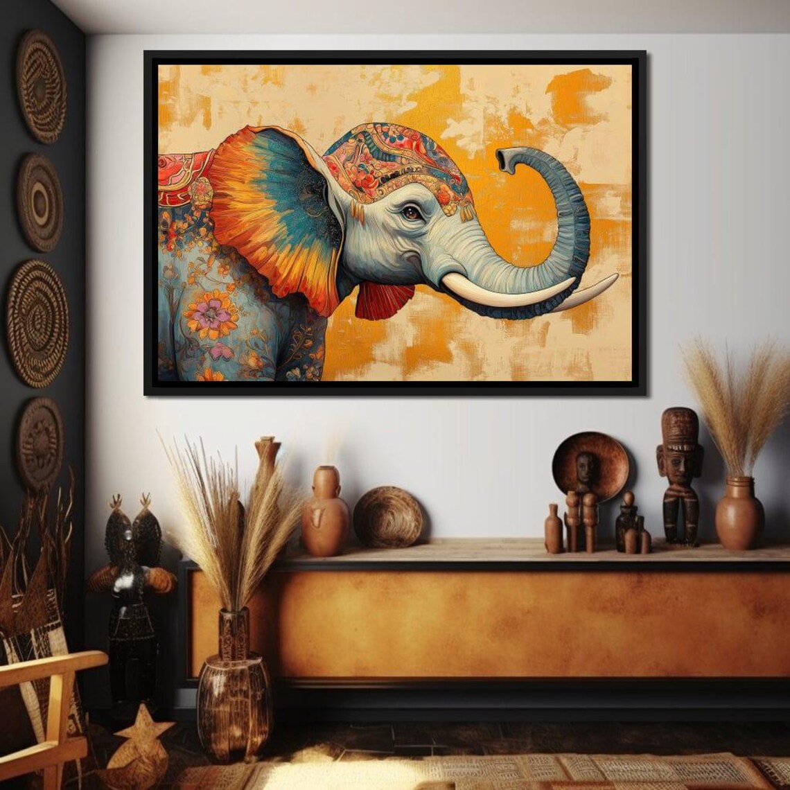 Colorful Painted Elephant Floral Paisley Orange Background Boho Art Poster - Image 2