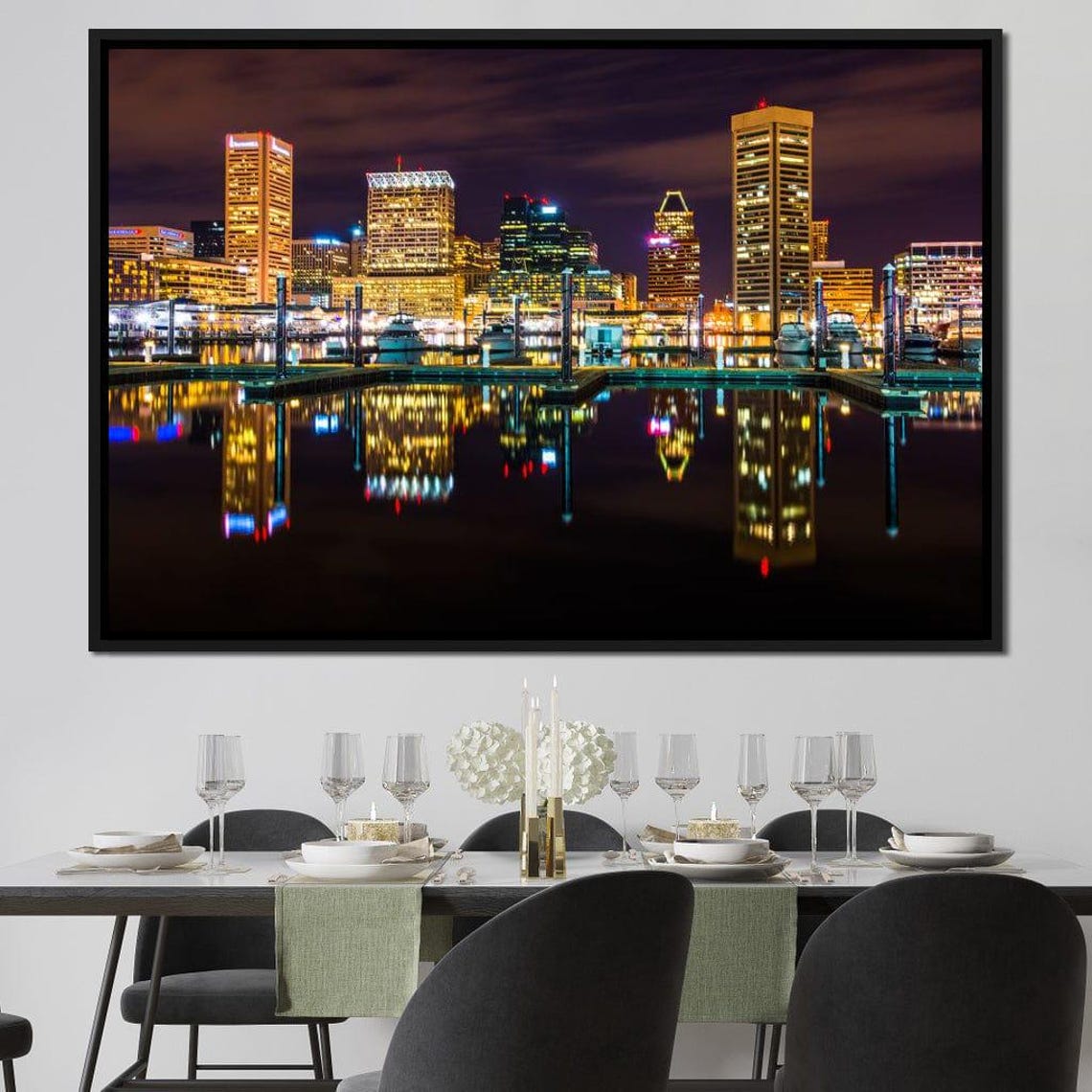 Baltimore Skyline Night Harbor Lights Water Reflection Maryland Poster