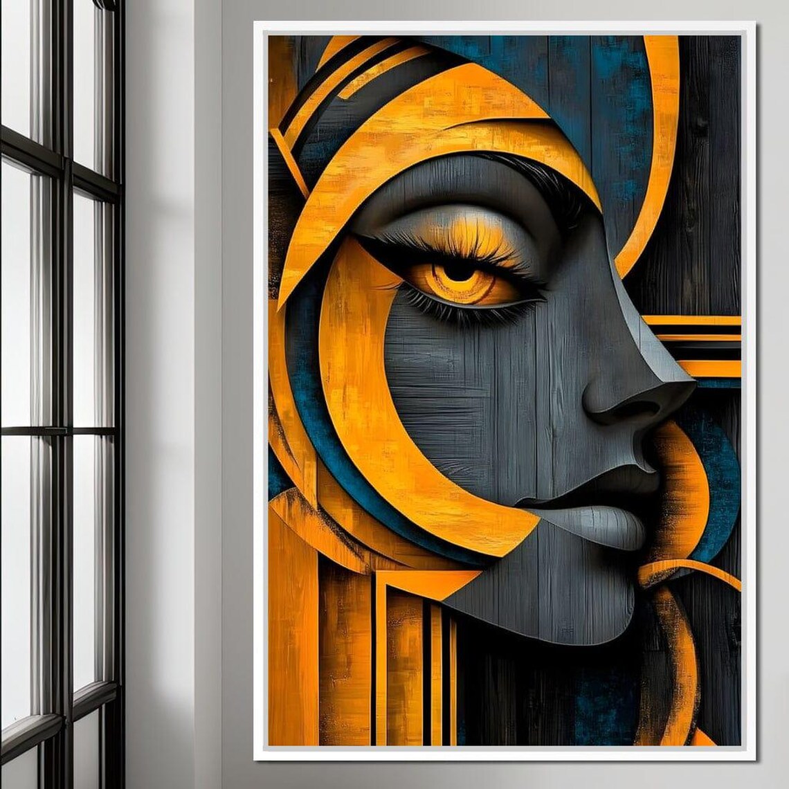 Abstract Golden Woman Profile Art Deco Black Gold Striking Eye Poster - Image 2
