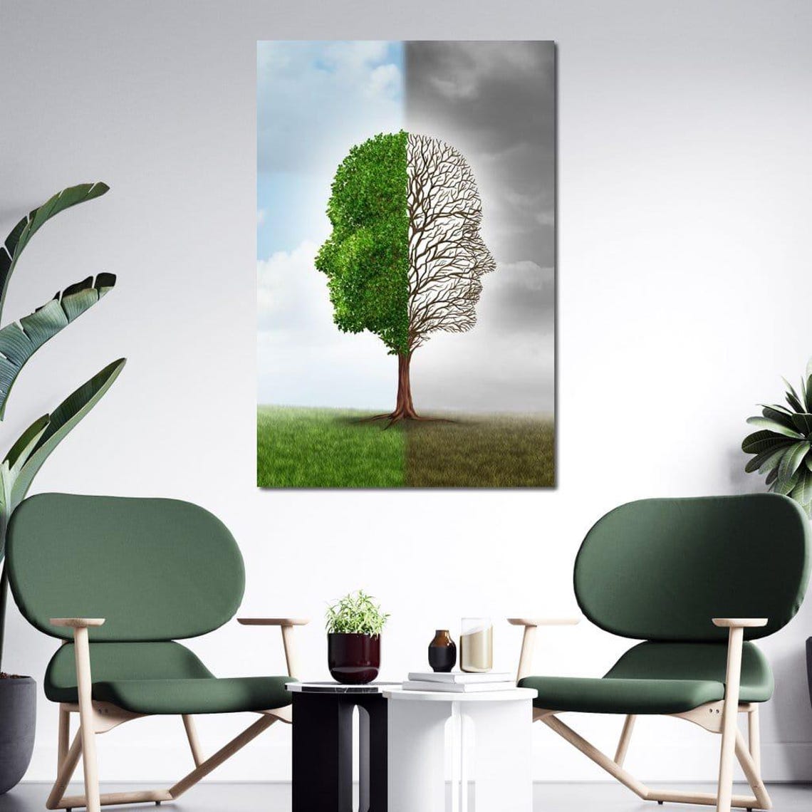 Tree Of Life Human Head Silhouette Half Green Half Bare Concept Poster - Image 2