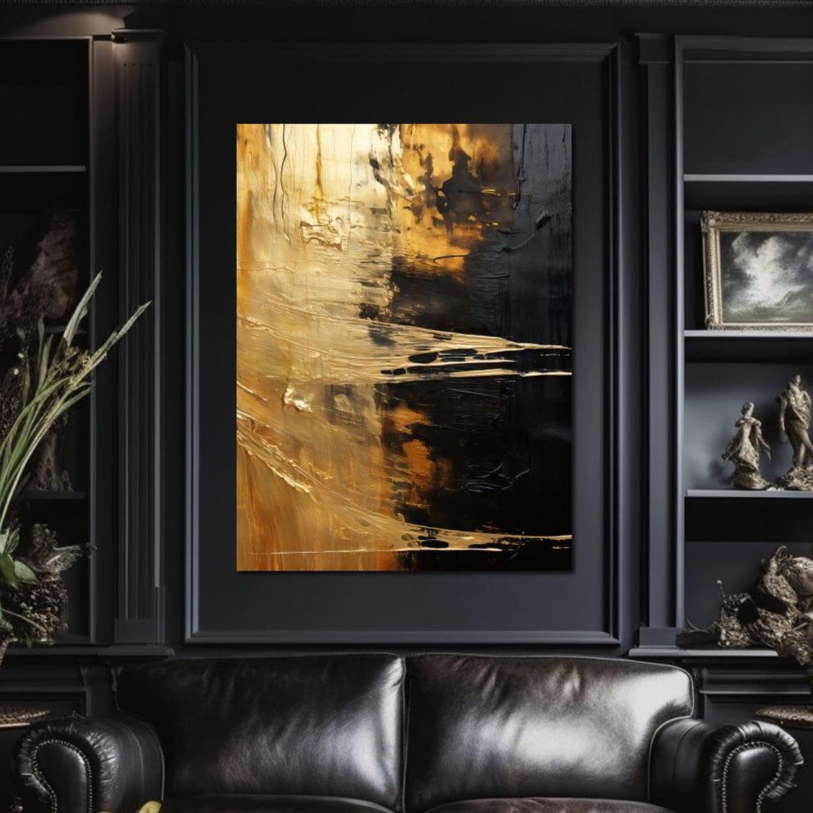 Black Gold Abstract Vertical Art Elegant Metallic Bronze Framed Poster