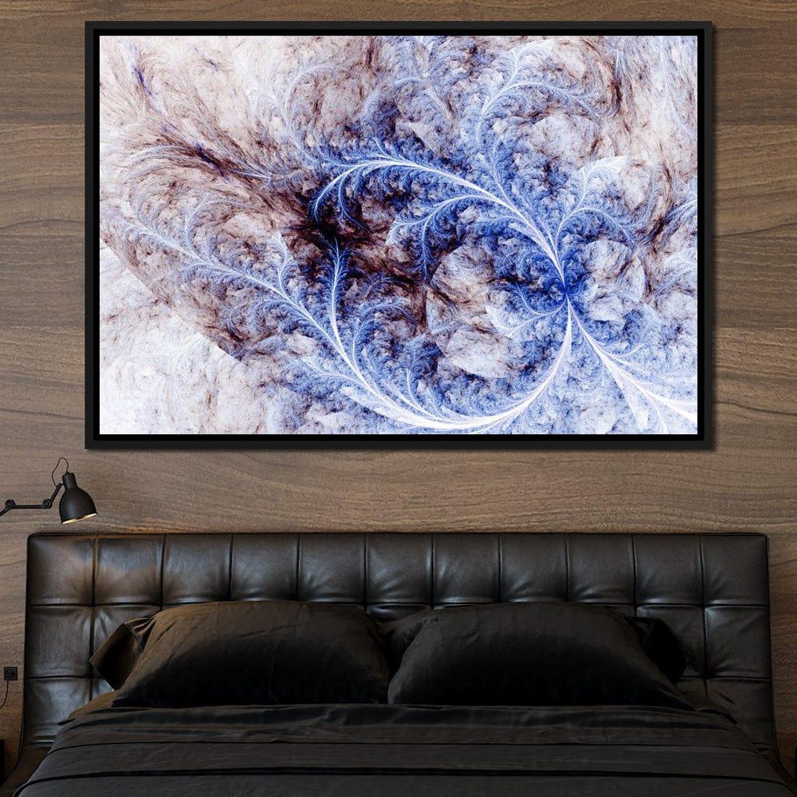 Blue White Icy Fractal Swirl Abstract Modern Wall Art Print Decor - Image 2
