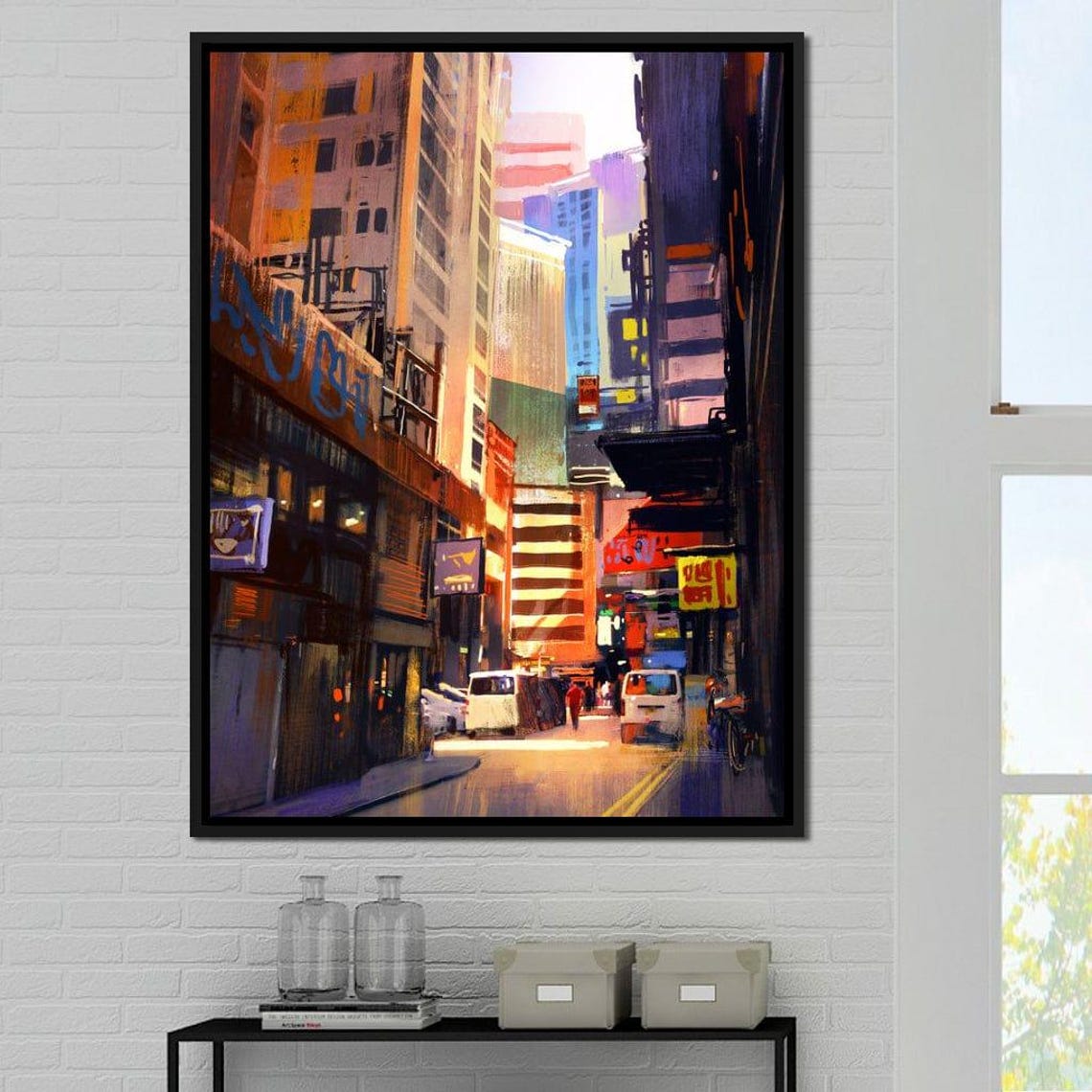 Hemererae Market Urban Wall Art Colorful Cityscape Modern Street Scene Vibrant Yellow Oil Painting By Nichecanvas