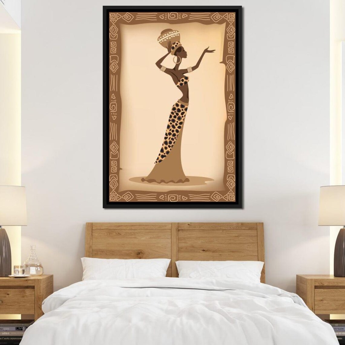 African Woman Leopard Print Dress Basket Tribal Border Beige Art Poster