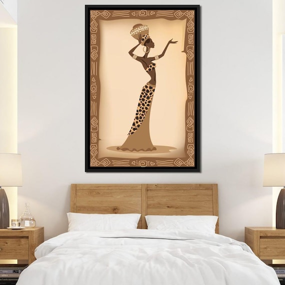 African Woman Leopard Print Dress Basket Tribal Border Beige Art Poster