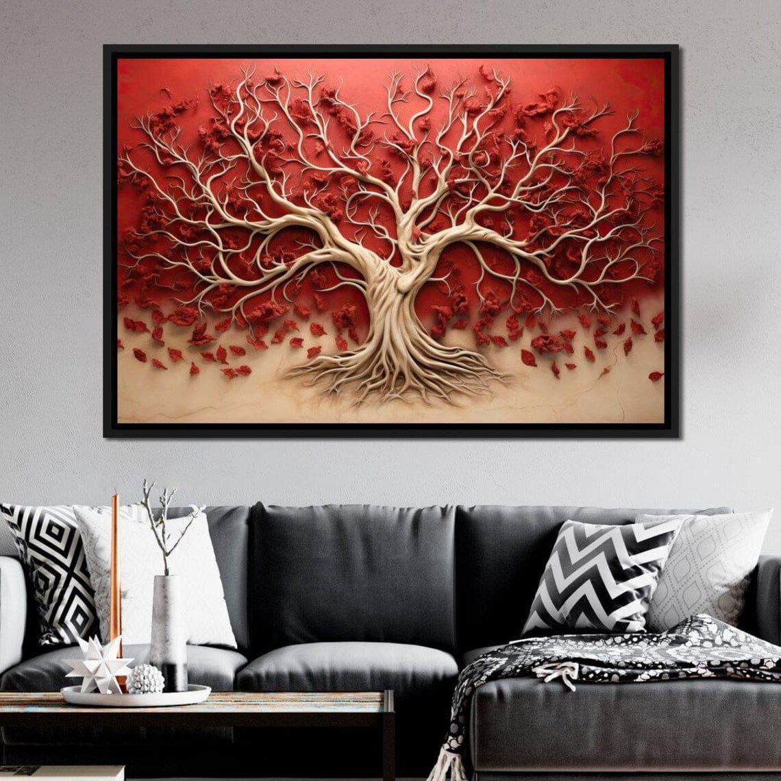 Gold and Red Tree of Life Wall Art Print, Modern Decor - Image 3