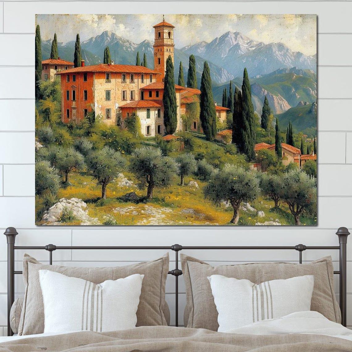 Tuscan Villa Hillside Terracotta Roofs Bell Tower Cypress Italy Poster - Image 4