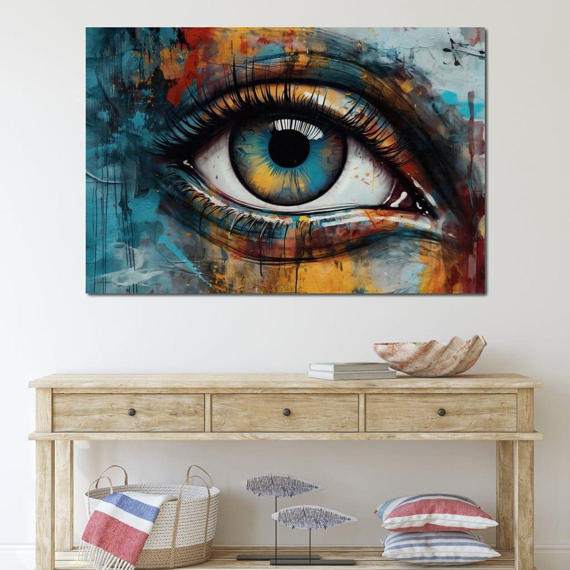Tri Color Eye Graffiti 5 Panel Colorful Abstract Urban Wall Art - Image 4
