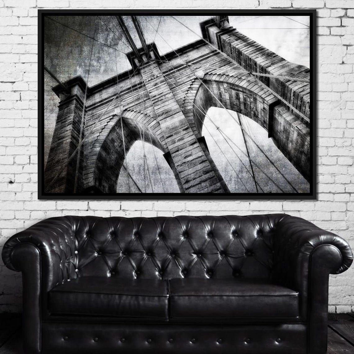 Brooklyn Bridge Stone Tower Arches Black White NYC Architecture Poster - Image 2