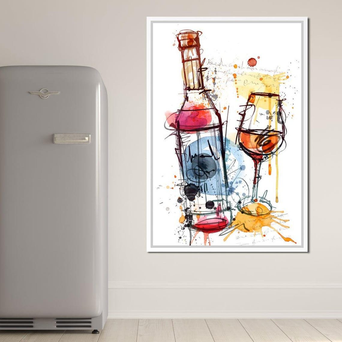 Watercolor Red Wine Bottle Glass Splash Vibrant Kitchen Art Poster - Image 3