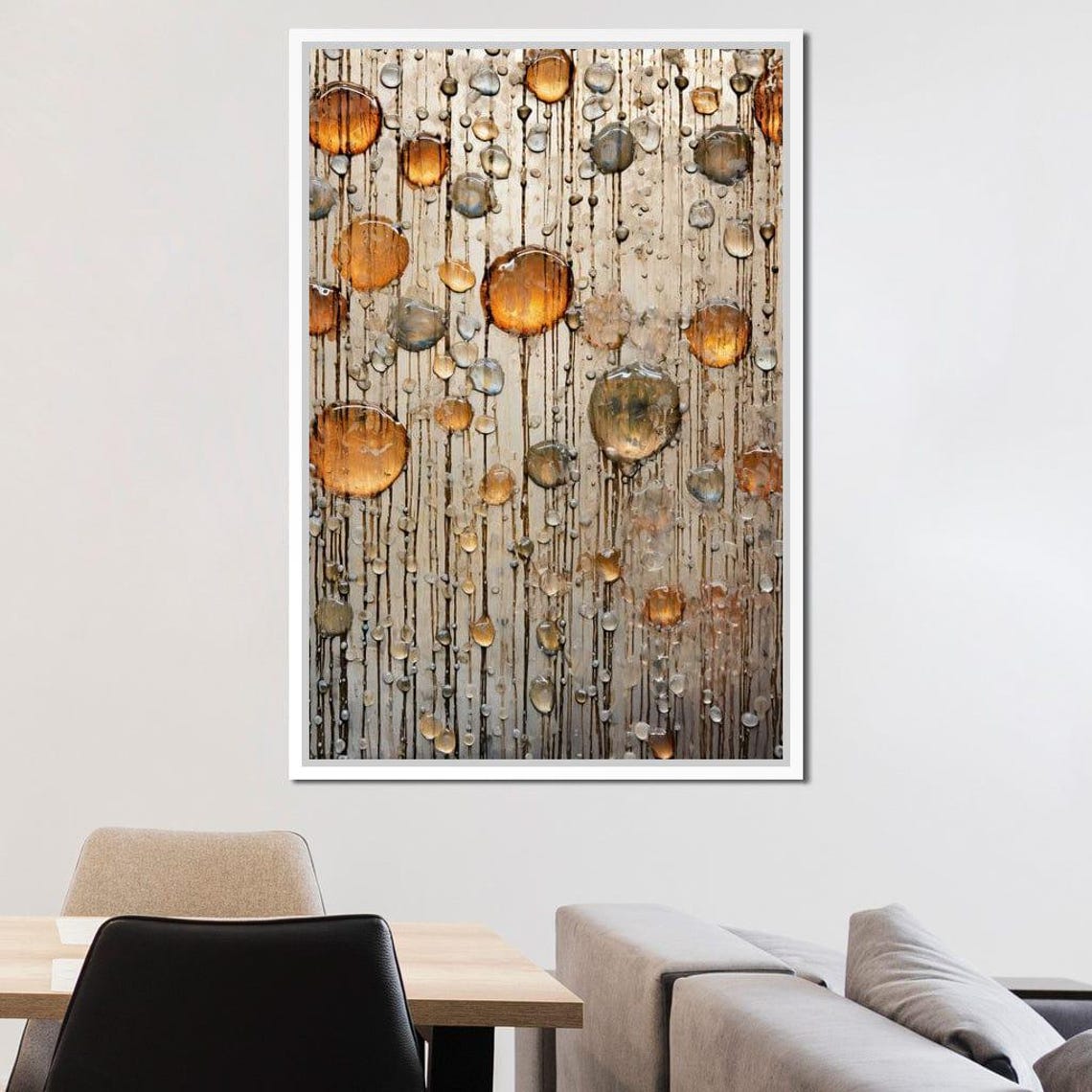 Amber Glass Droplets 3D Texture Beige Abstract Vertical Wall Art Print - Image 4