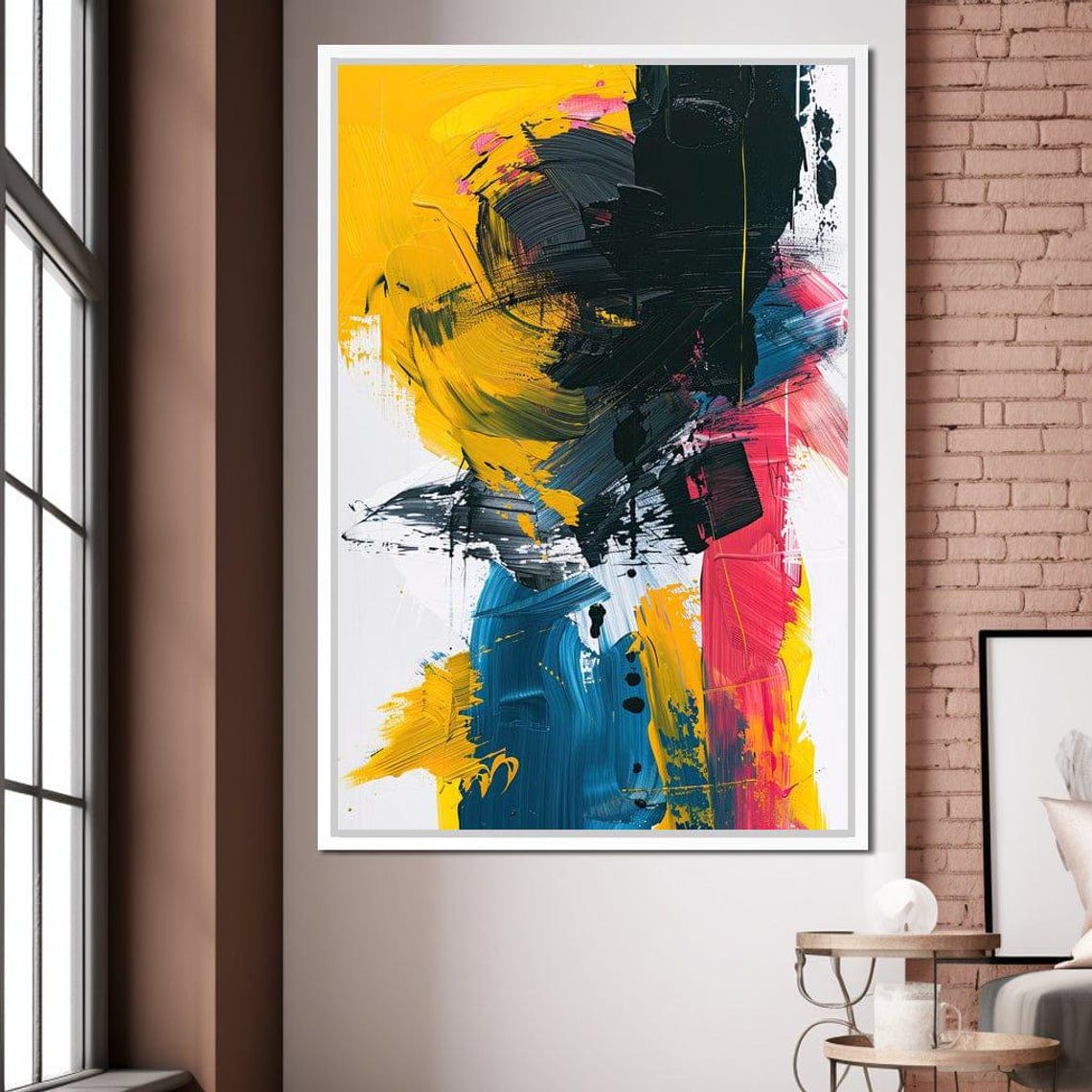 Bold Expressive Brushstroke Abstract Art Yellow Black Red Wall Art - Image 2