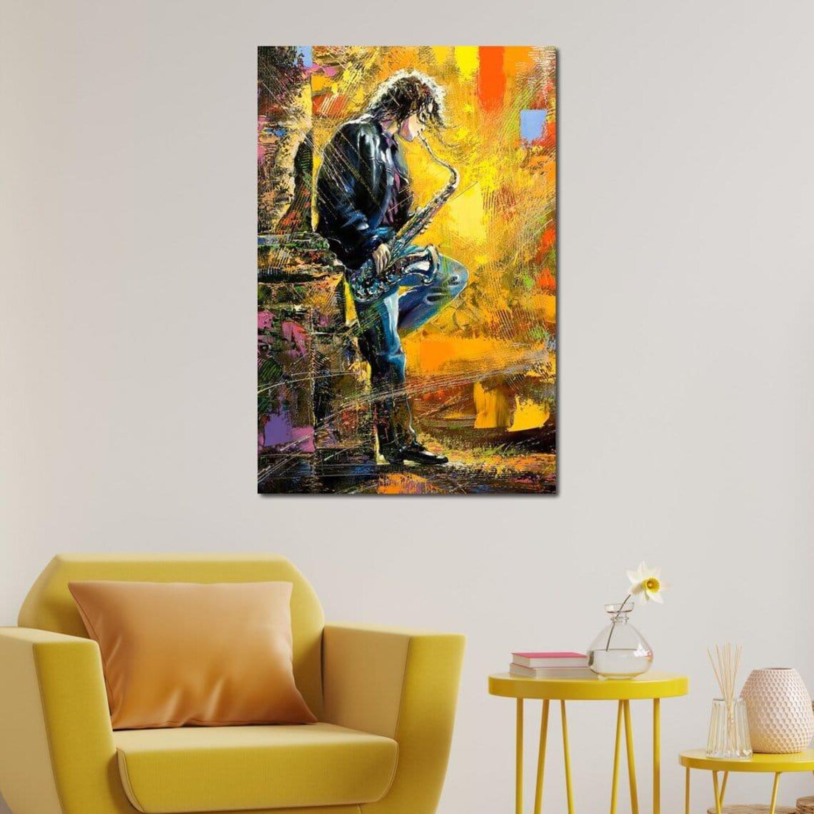 Saxophone Player Jazz Musician Art Colorful Impressionist Music Wall Poster - Image 3