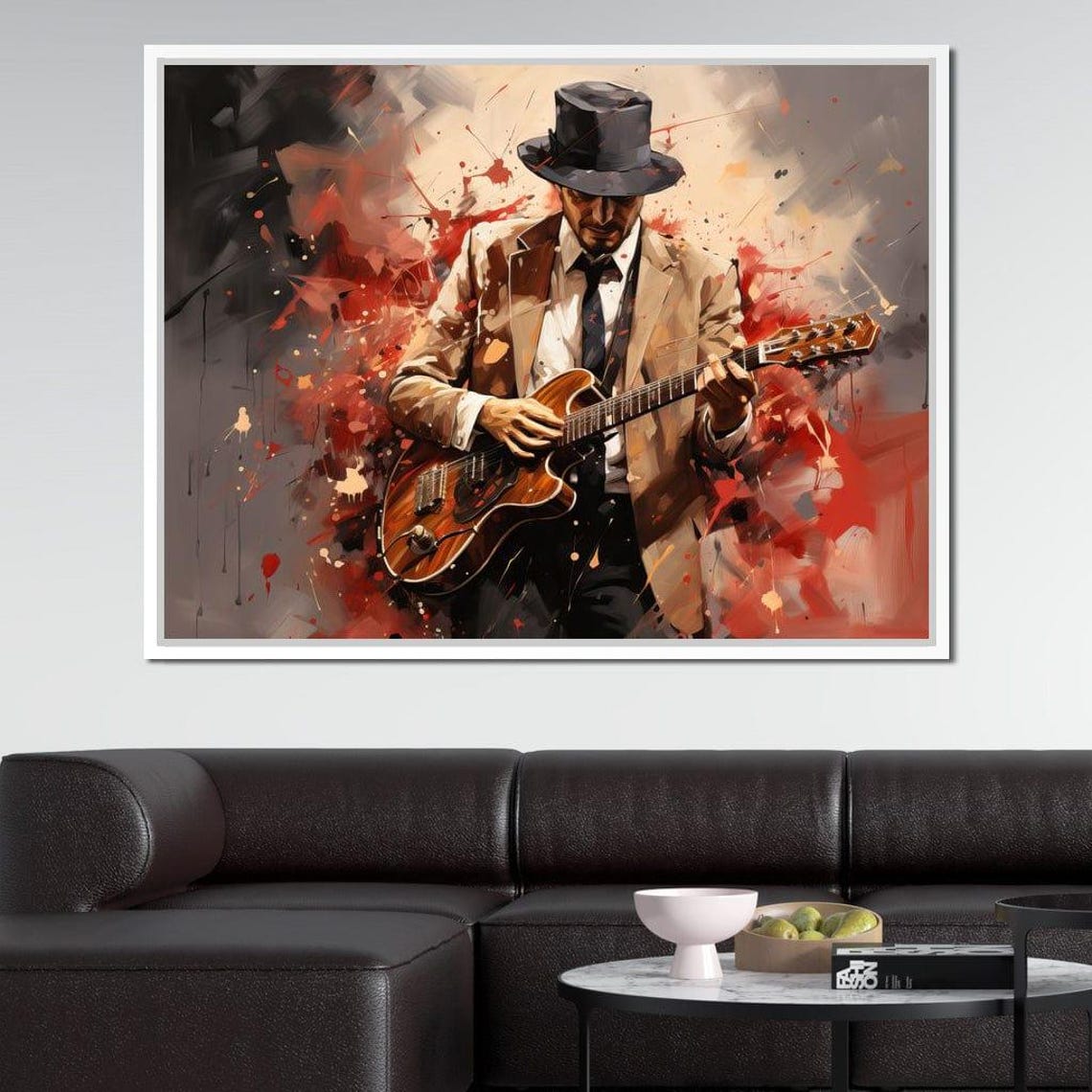 Jazz Guitarist Fedora Suit Electric Guitar Abstract Music Wall Art - Image 2