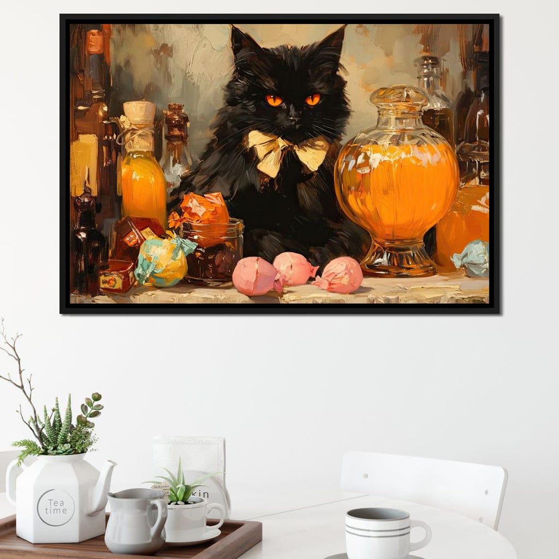 Black Cat With Bow Tie Among Candy Jars Sweet Still Life Art Poster - Image 3