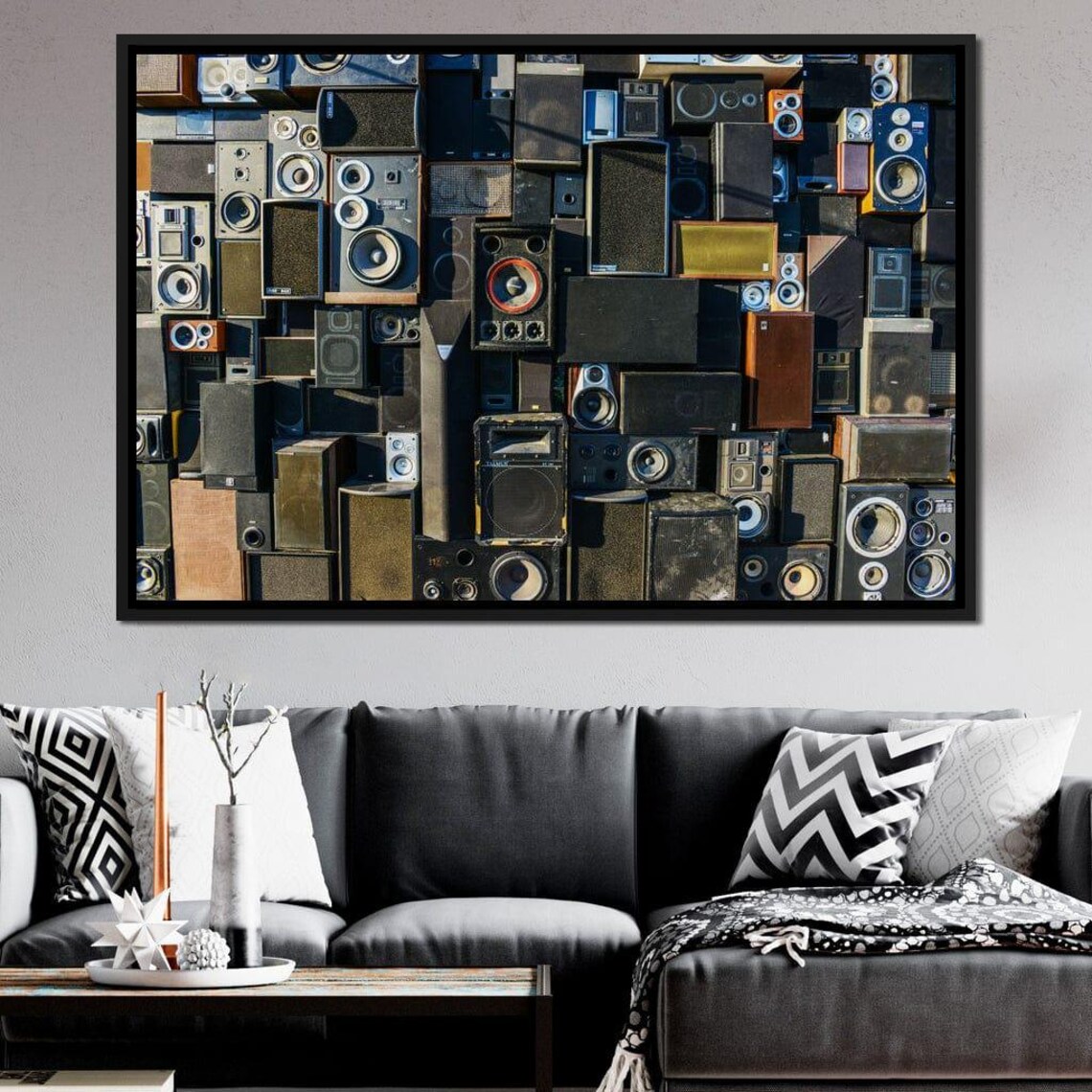Vintage Speaker Wall Collage Retro Sound System Audiophile Music Room Poster
