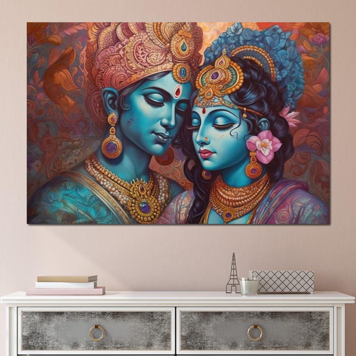 Radha Krishna Divine Love Indian Spiritual Painting Hindu Decor Poster - Image 4