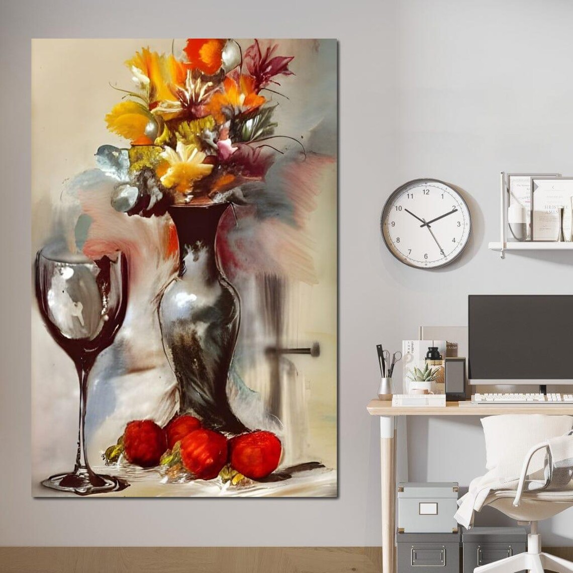 Wine Glass Bouquet And Apple Vintage Still Life Wall Art Poster - Image 4