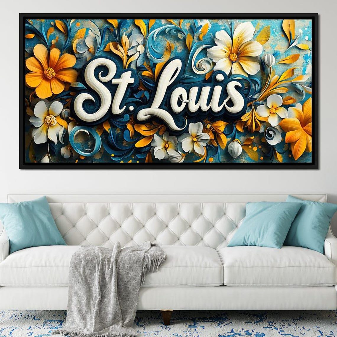 St. Louis Script Typography Teal Gold Orange Floral Wall Art Poster - Image 3