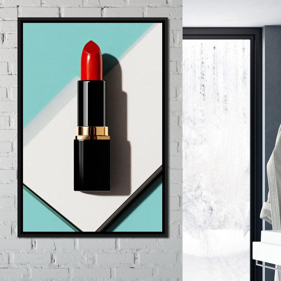 Red Lipstick Turquoise Pop Art Glamorous Beauty Makeup Wall Art Poster