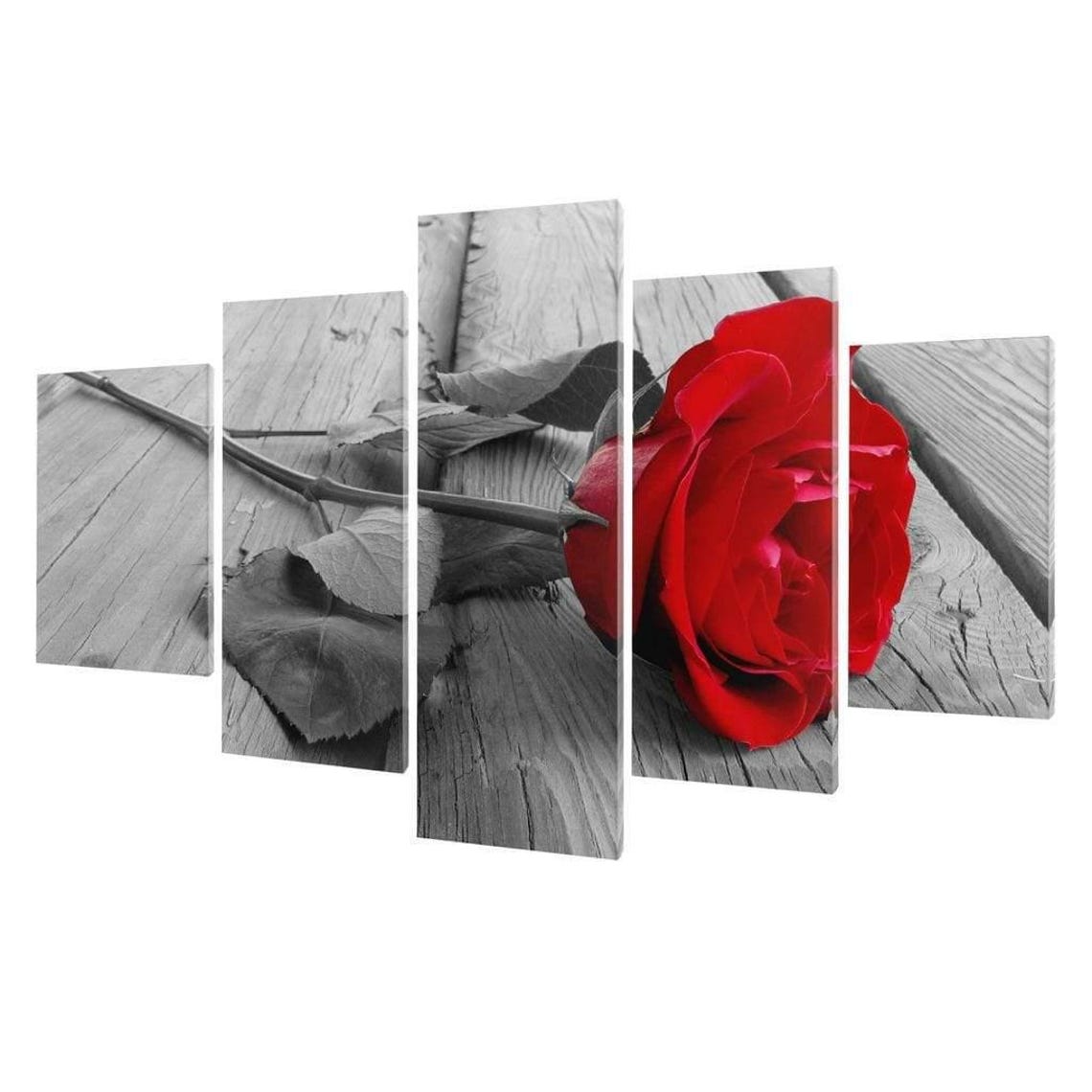 Single Red Rose Black White Rustic Wood Selective Color Art Poster - Image 3