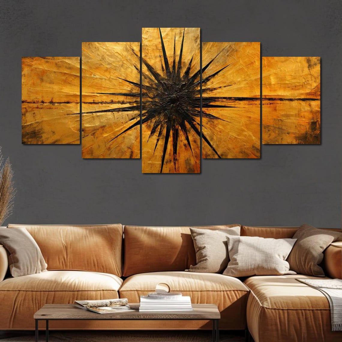 Radiant Dawnlight Explosion Abstract Orange Yellow Sunburst Wall Art Modern Golden Decor Bold Contemporary Art By Nichecanvas - Image 4