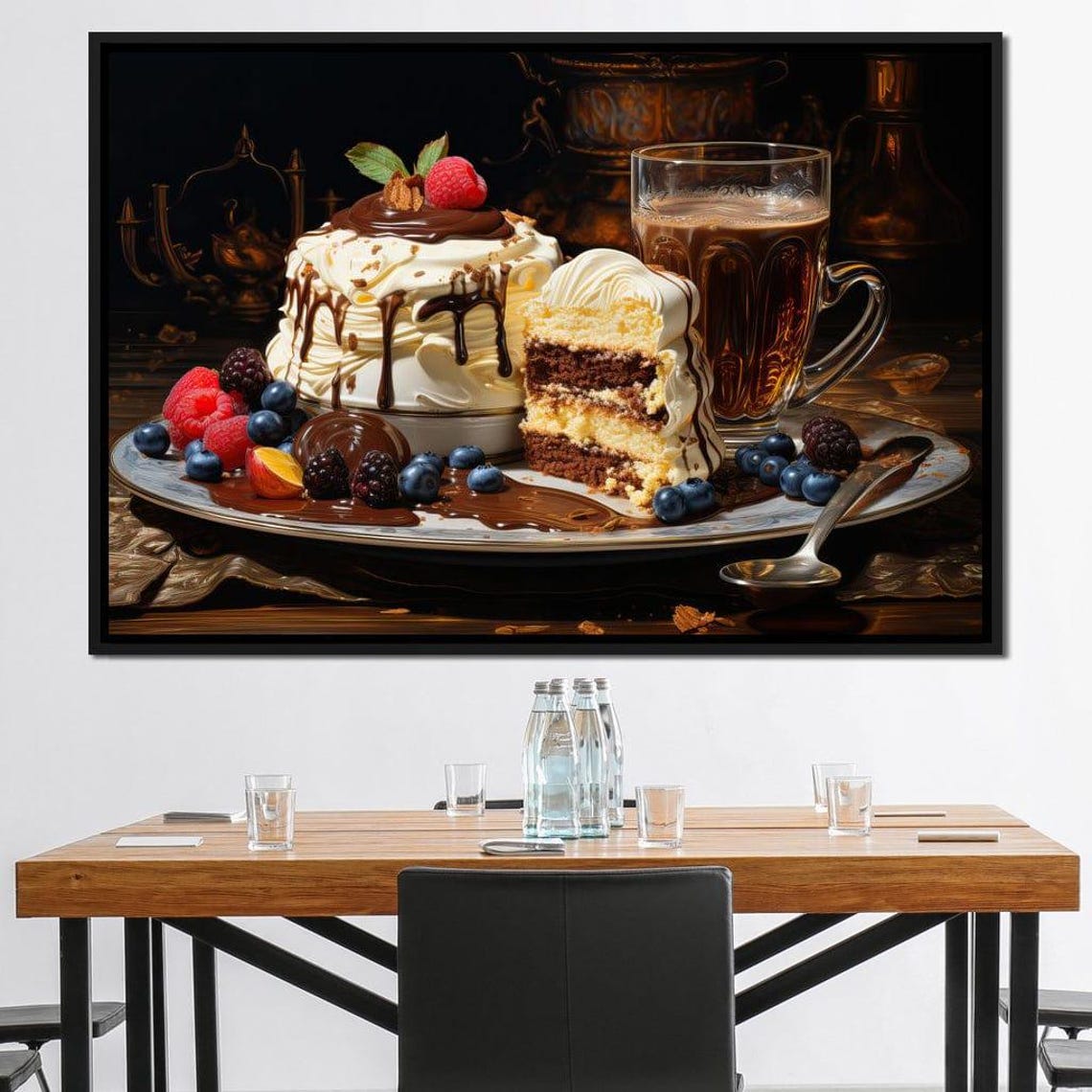 Chocolate Berry Layer Cake Coffee Dessert Still Life Kitchen Art Print - Image 2