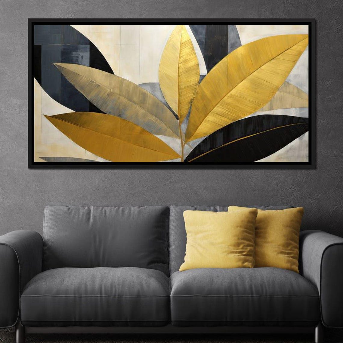 Abstract Golden Leaves Elegant Botanical Autumn Art Deco Poster