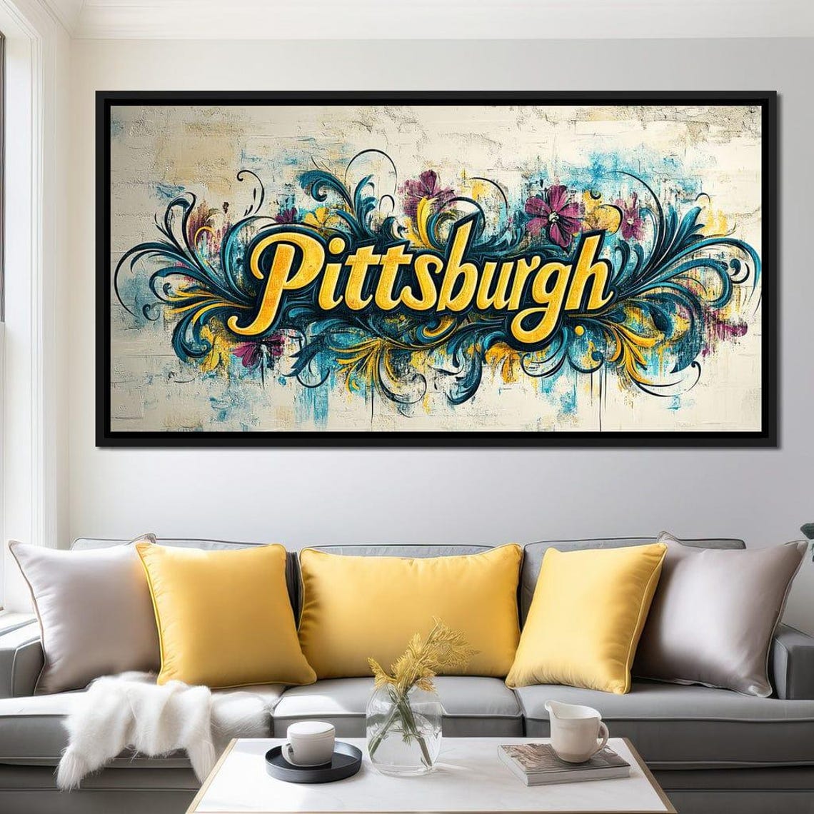 Pittsburgh Gold Script Graffiti Floral Flourish Typography Art Poster - Image 3