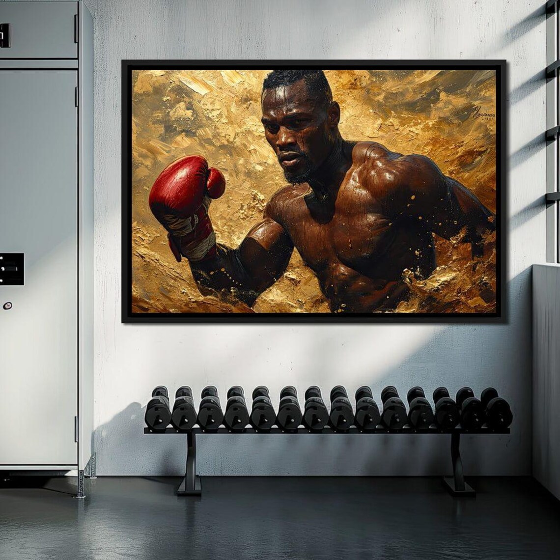 Golden Boxer Fighter Red Glove Dramatic Sports Painting Wall Art - Image 4