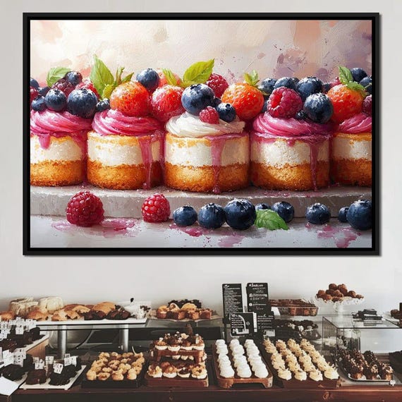 Sweetberry Delightful Cupcakes Colorful Dessert Art Fun Kitchen Home Decor Bakery Wall Art By Nichecanvas