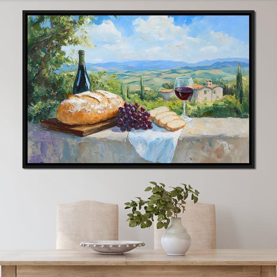 Tuscan Vineyard Terrace Still Life with Wine and Bread Poster - Image 2