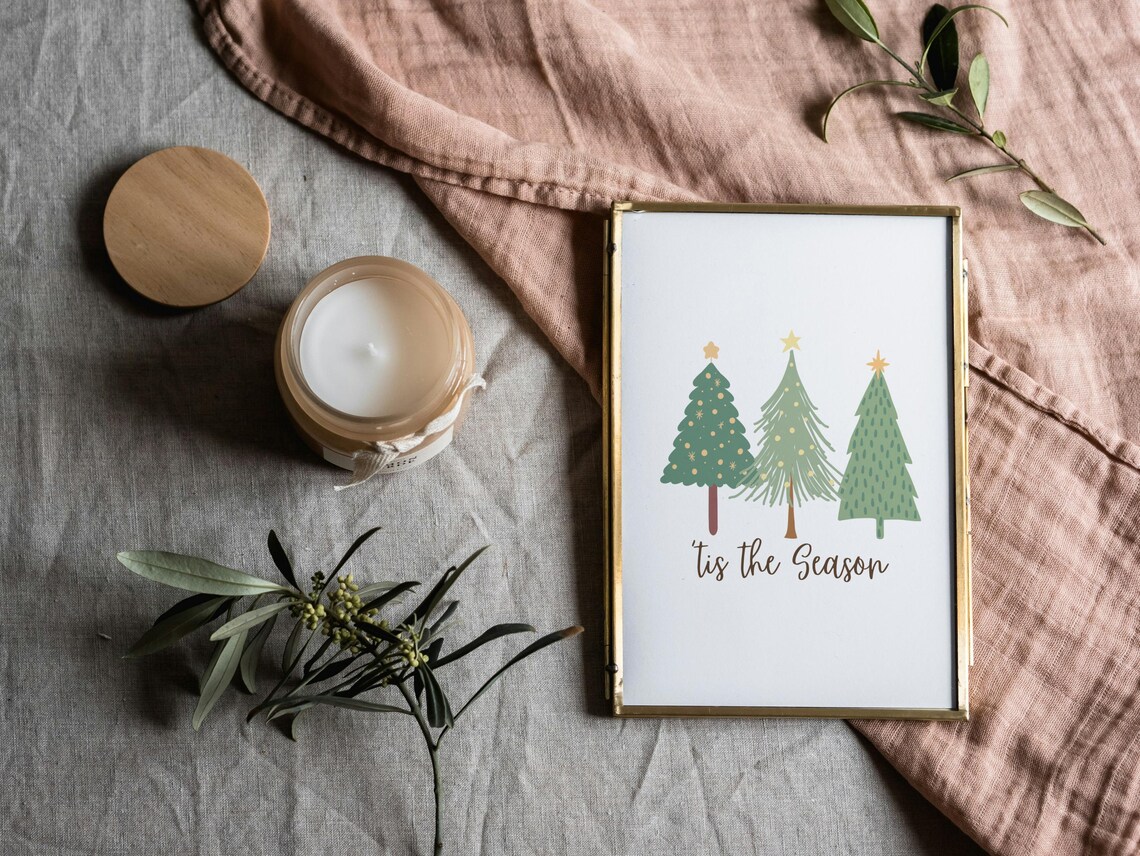 Tis the Season Christmas Trees Minimalist Green Holiday Wall Art - Image 3