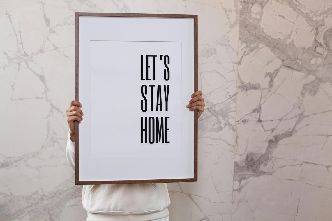 Lets Stay Home Bold Black Typography Minimalist Living Room Poster - Image 3