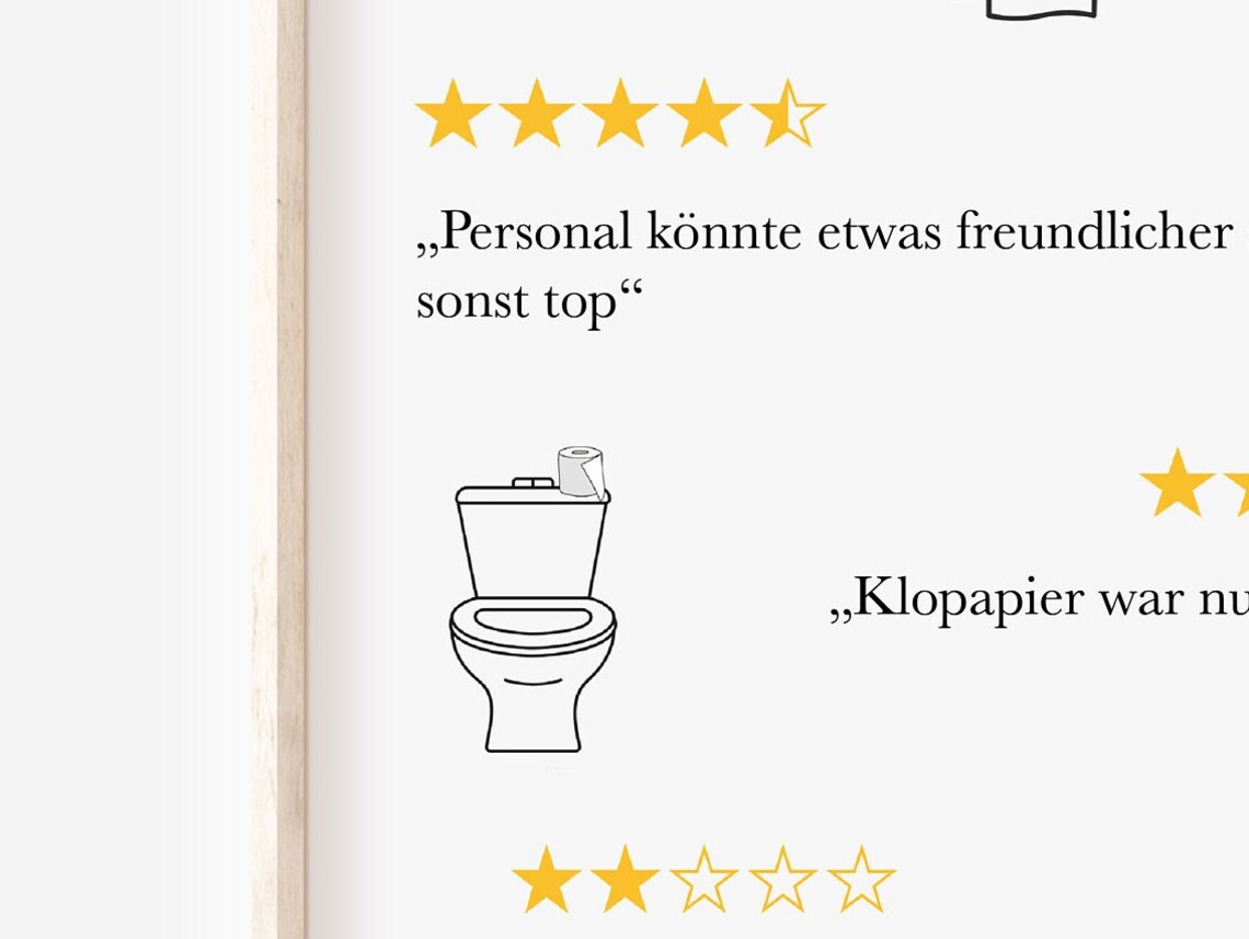 Funny German Toilet Review Star Rating Bathroom Humor Poster - Image 3
