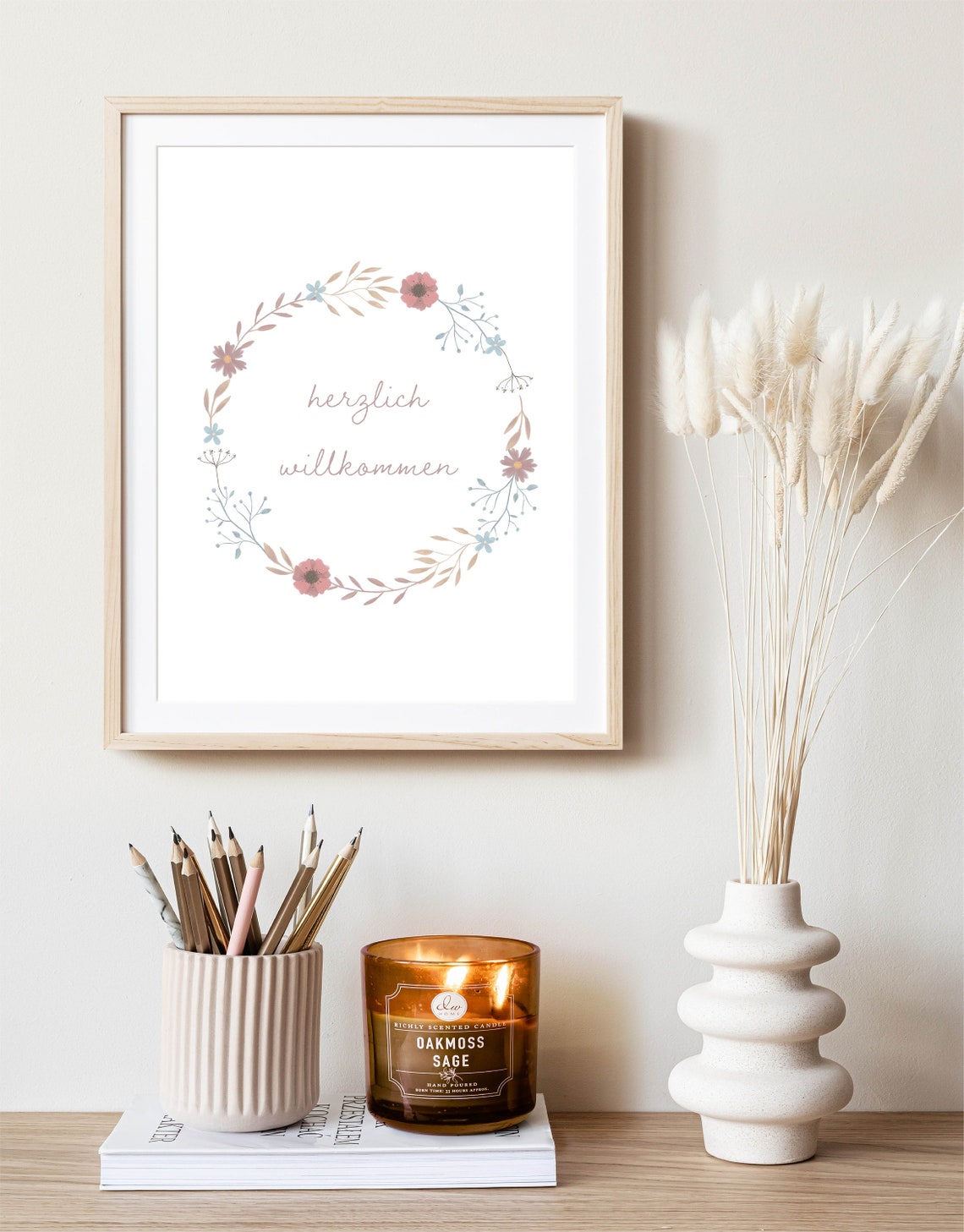 Herzlich Willkommen Floral Wreath German Welcome Sign Poster - Image 3