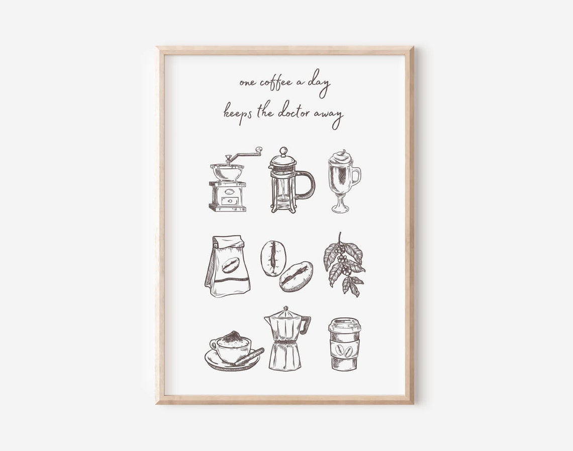 One Coffee a Day Keeps the Doctor Away Sketch Kitchen Poster - Image 3