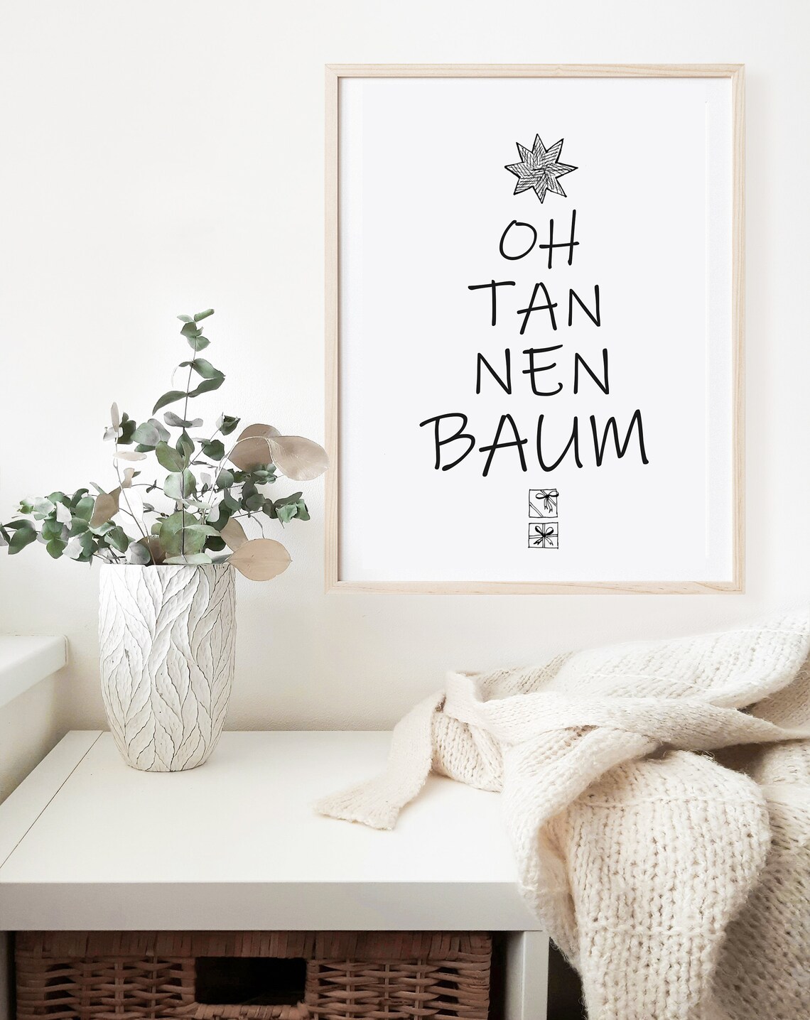 Oh Tannenbaum Hand Lettered Star Black and White Christmas Poster - Image 3