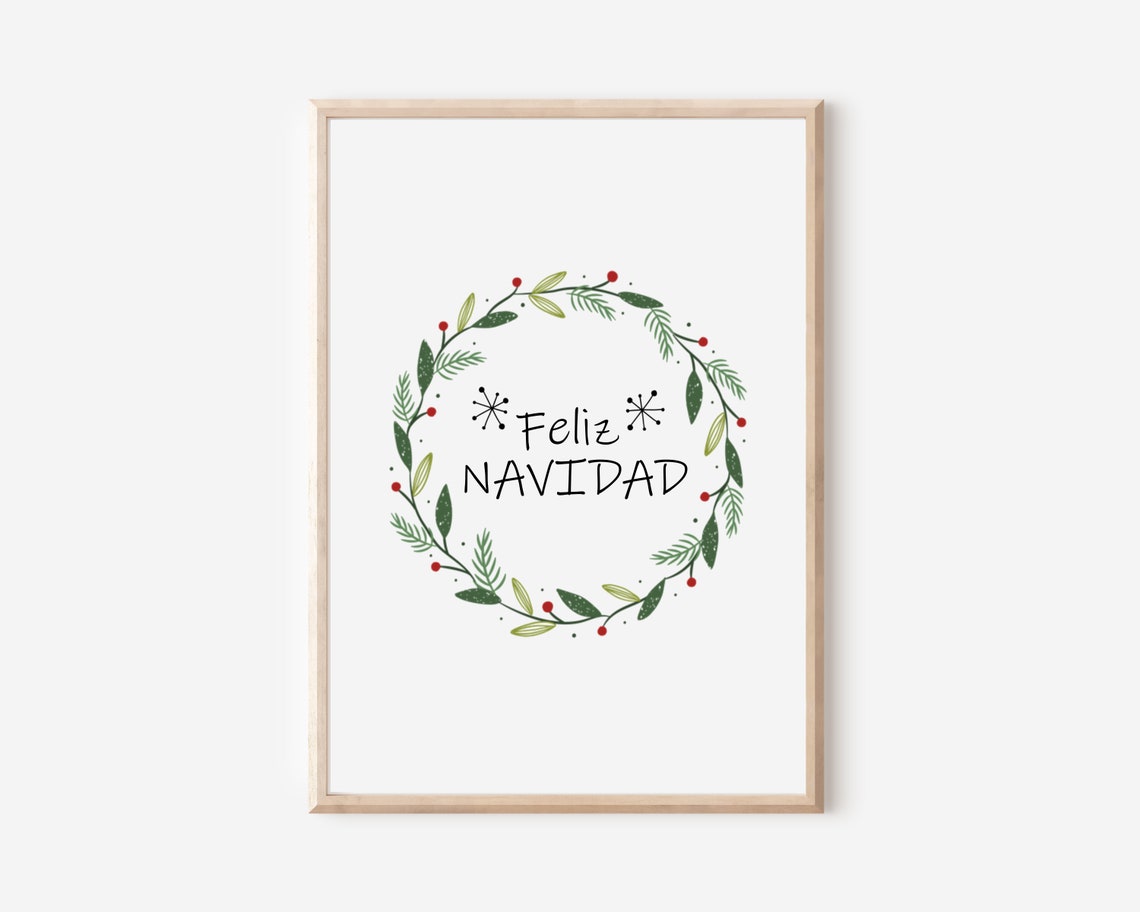 Feliz Navidad Hand Drawn Green Christmas Wreath Holiday Poster