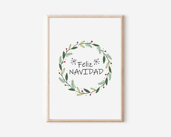 Feliz Navidad Hand Drawn Green Christmas Wreath Holiday Poster