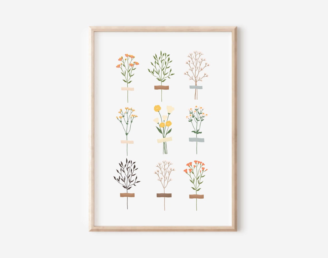 Nine Wildflower Botanical Sprigs Minimalist Boho Style Art Poster - Image 3