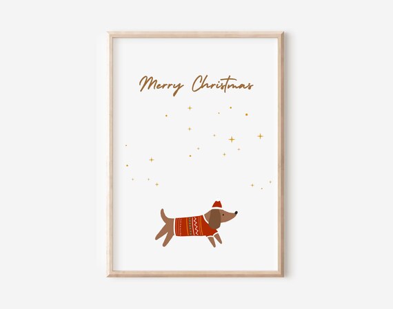 Merry Christmas Dachshund In Festive Sweater Cute Dog Holiday Poster