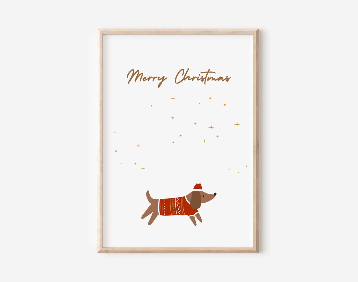 Merry Christmas Dachshund In Festive Sweater Cute Dog Holiday Poster
