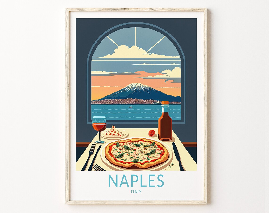 Naples City Pizza Travel Poster, Italy Art Print
