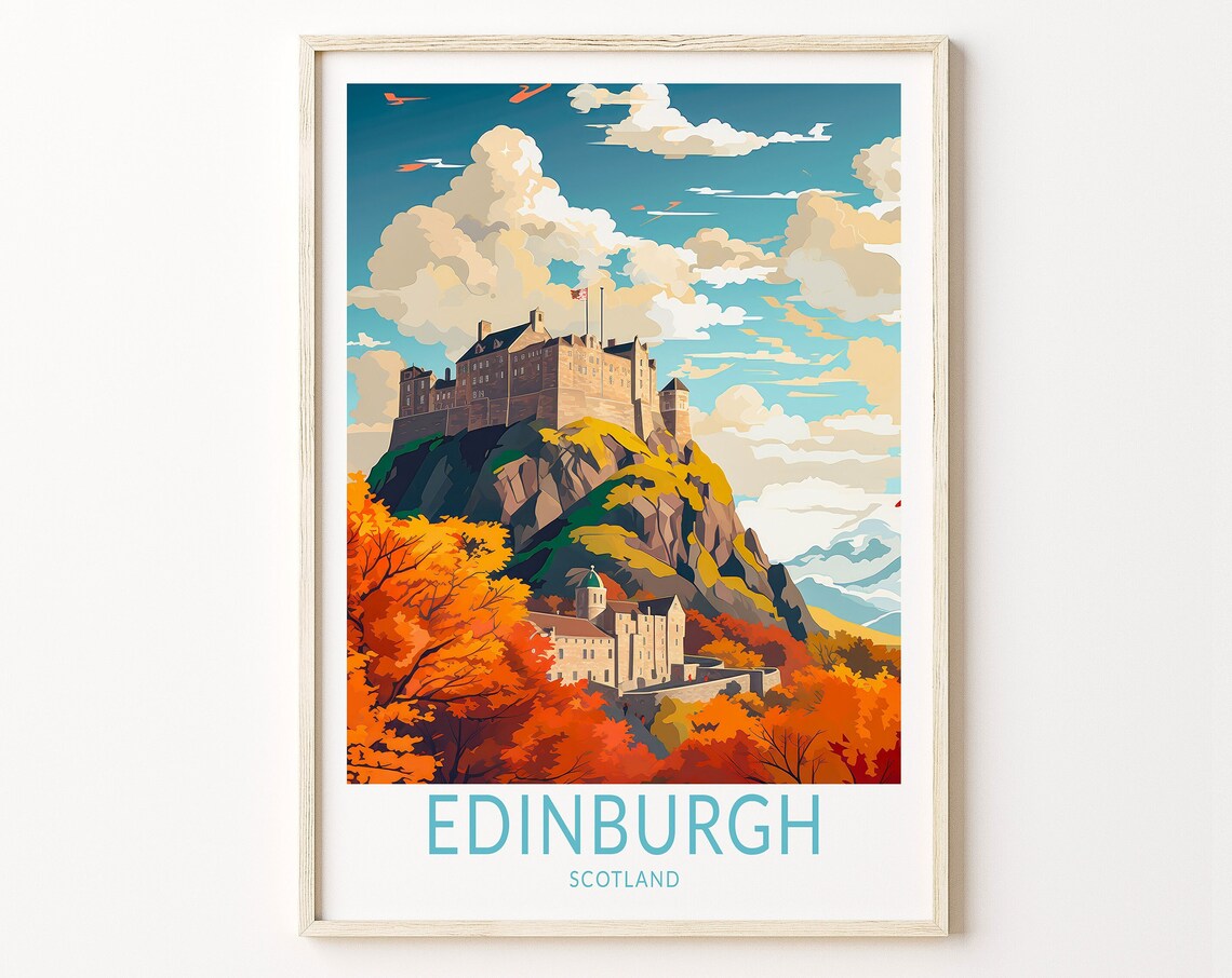 Edinburgh Scotland Travel Poster Print, Castle View