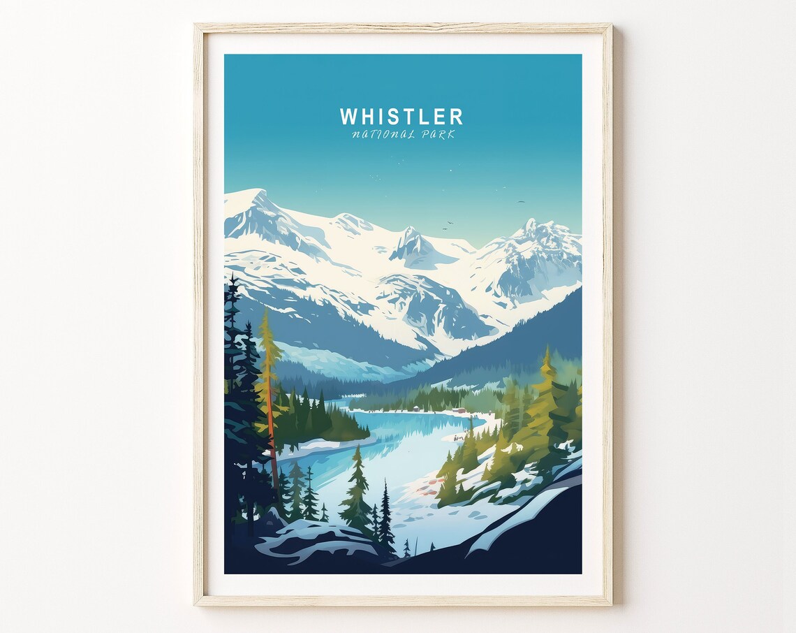 Whistler Canada Snowy Mountain Lake Winter Alpine Travel Poster