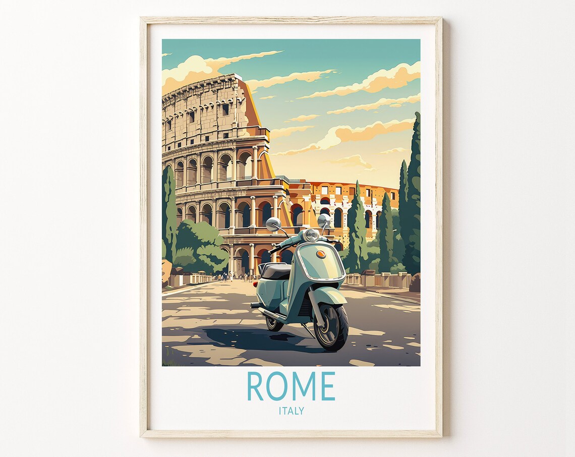 Rome Italy Travel Poster, Colosseum Architecture Art Print